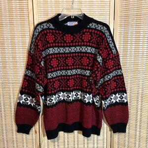 American Pride Vintage 1990s Black Red White Patterned Stripes Sweater 22W